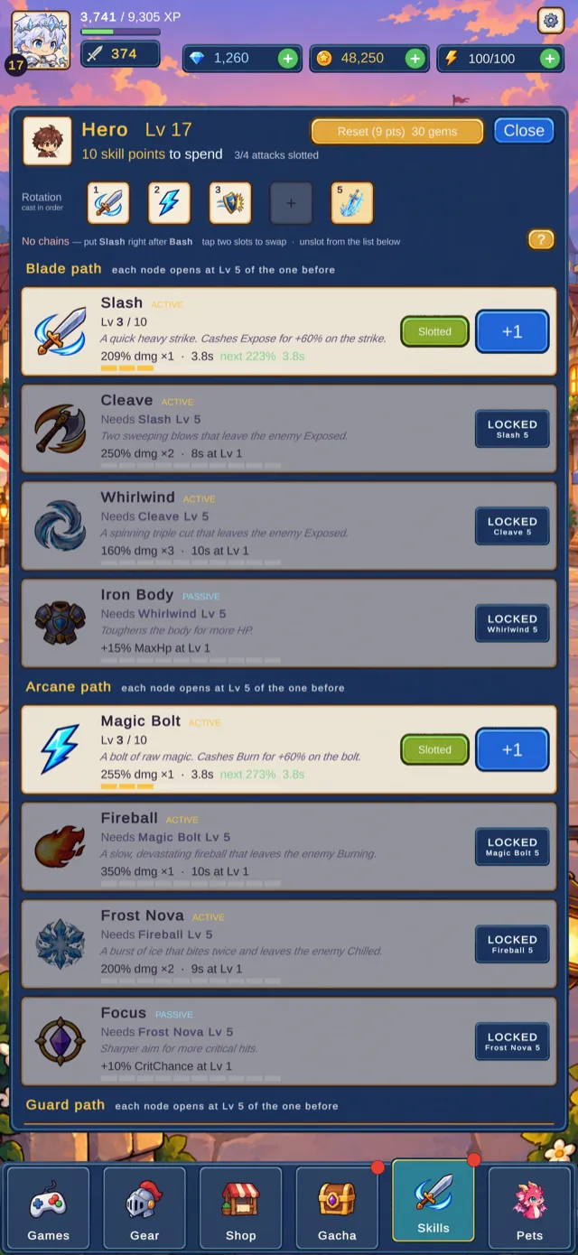 Skill paths and the rotation row